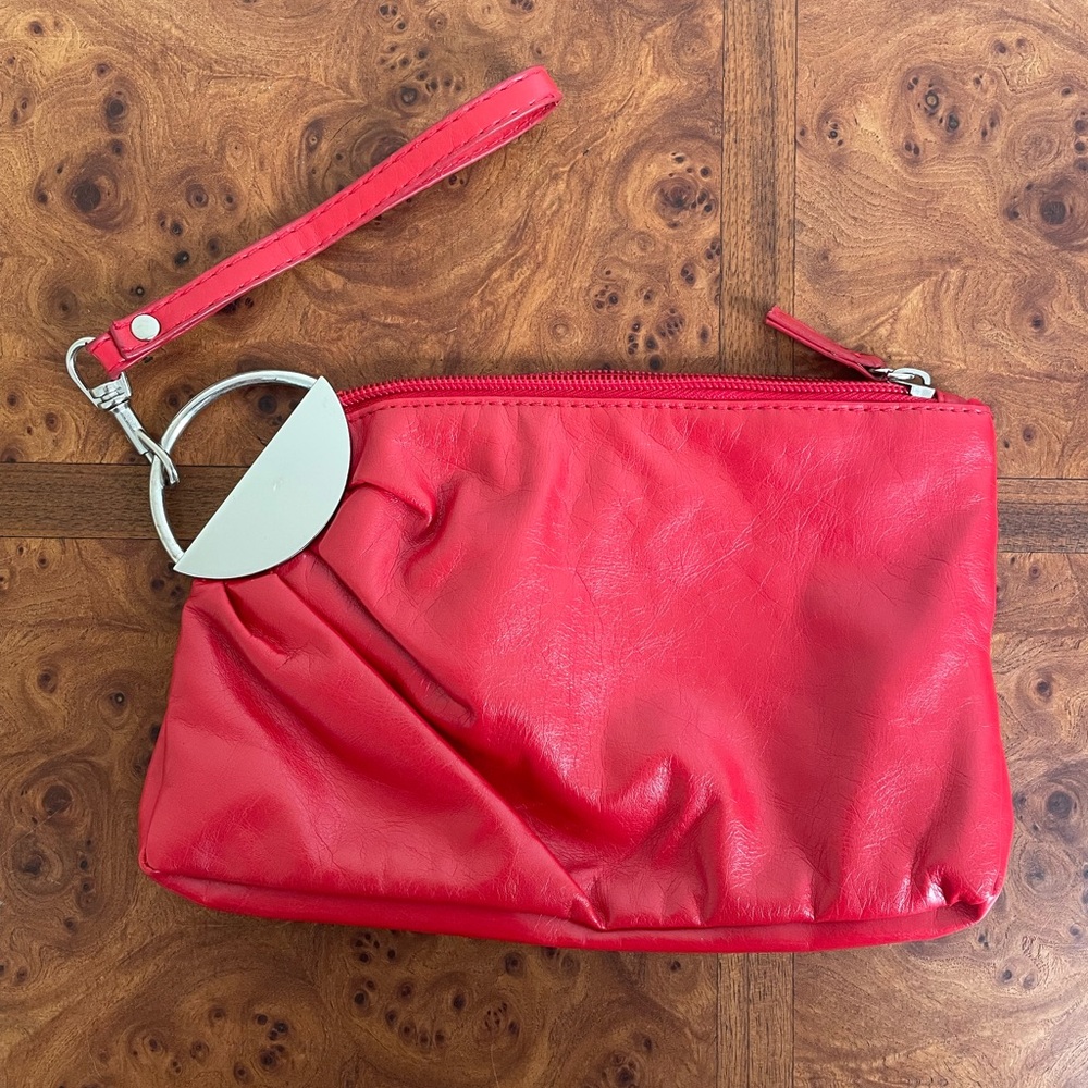 Red Faux Leather Wristlet Clutch